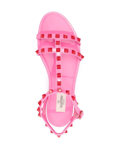 Shop Valentino Rockstud Cage Flat Sandals In Pink