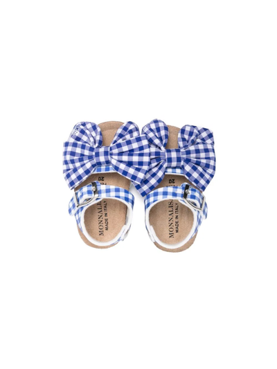 Shop Monnalisa Oversize Check Bow Sandals In Blue