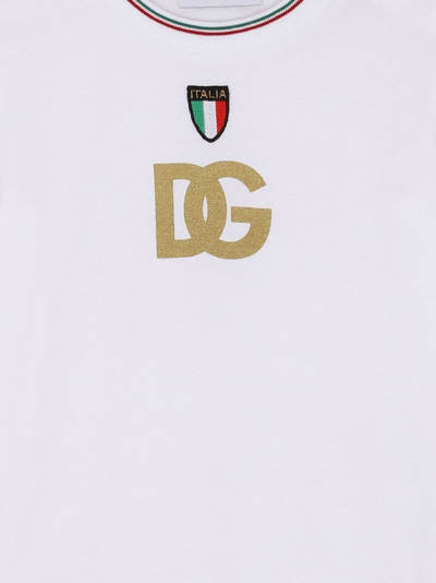Shop Dolce & Gabbana Glitter-logo Italia T-shirt In White