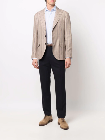 Brunello Cucinelli Vertical Stripe Print Shirt In Blue
