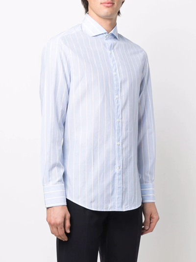 Brunello Cucinelli Vertical Stripe Print Shirt In Blue