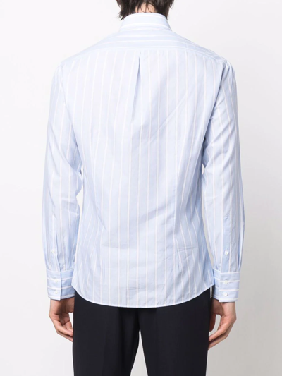 Brunello Cucinelli Vertical Stripe Print Shirt In Blue