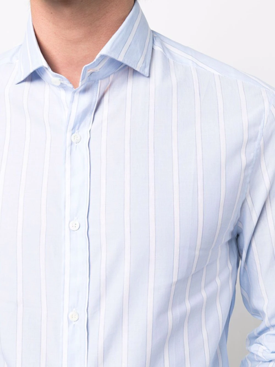 Brunello Cucinelli Vertical Stripe Print Shirt In Blue