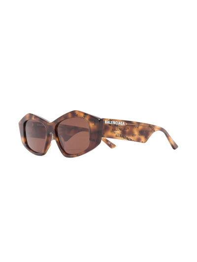 Shop Balenciaga Tinted Rectangular-frame Sunglasses In Brown
