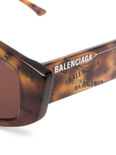 Shop Balenciaga Tinted Rectangular-frame Sunglasses In Brown