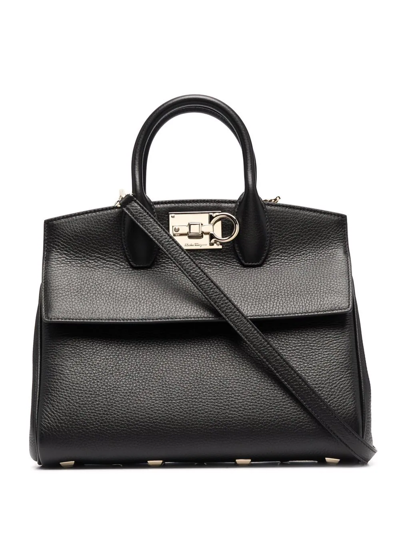 Shop Ferragamo The Studio Leather Tote Bag In Black