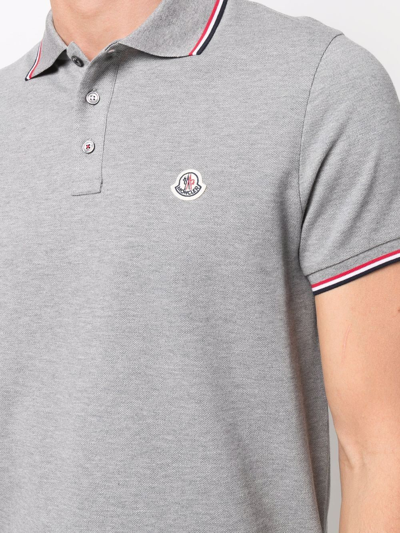 Shop Moncler Piqué Logo-patch Polo Shirt In Grey