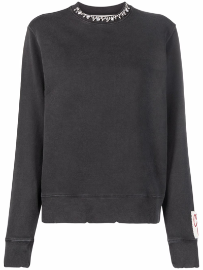 Shop Golden Goose Crystal-embellished Crew Neck Sweathirt In Grey