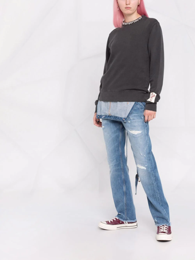 Golden Goose Athena Crystal Embellished Distressed Cotton Sweatshirt In Grey