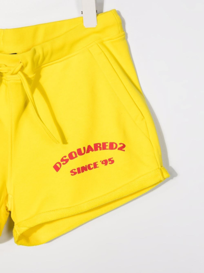 Shop Dsquared2 Teen Logo-print Track Shorts In Yellow