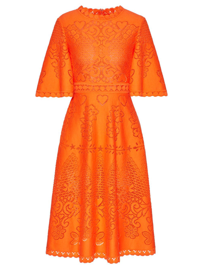 Shop Valentino Eyelet Lace A-line Midi Dress Orange