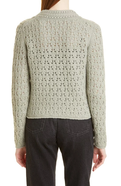 Shop Vince Crochet Wool & Cashmere Cardigan Sweater In Artichoke