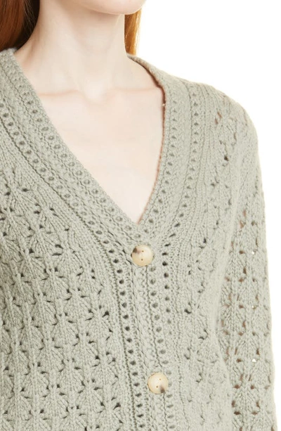 Vince Crochet Wool And Cashmere Cardigan In Artichoke