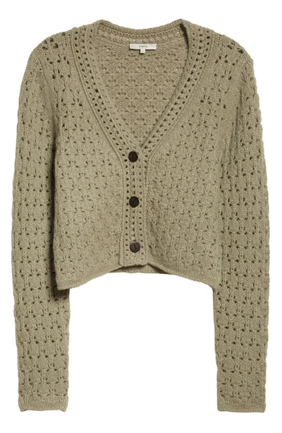 Vince Crochet Wool And Cashmere Cardigan In Artichoke
