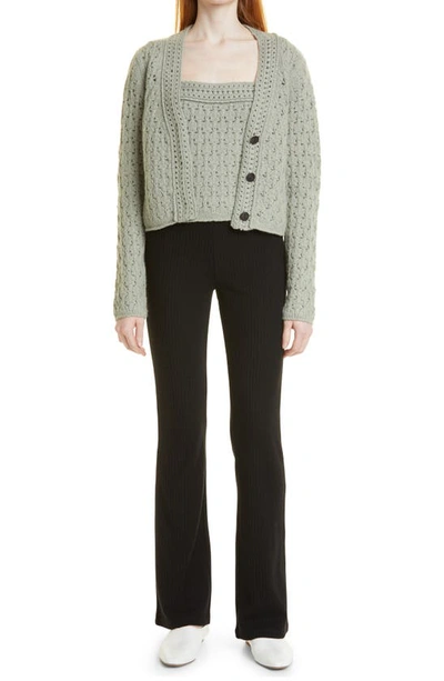Vince Crochet Wool And Cashmere Cardigan In Artichoke