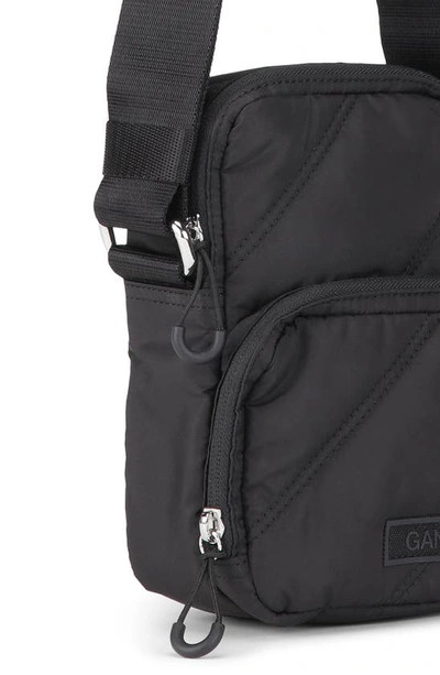 Ganni Mini Quilted Recycled Polyester Crossbody In Black
