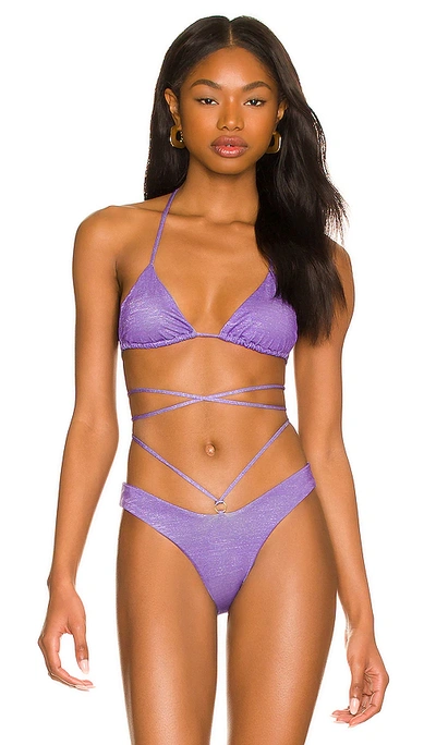 Shop Monica Hansen Beachwear Padded Triangle Bikini Top In Purple Lurex