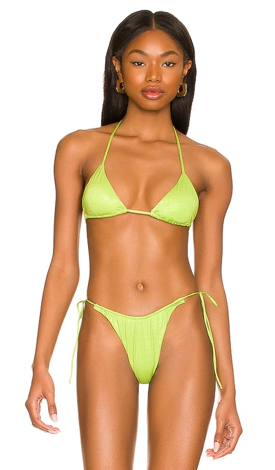 Shop Monica Hansen Beachwear Padded Triangle Bikini Top In Green Lurex