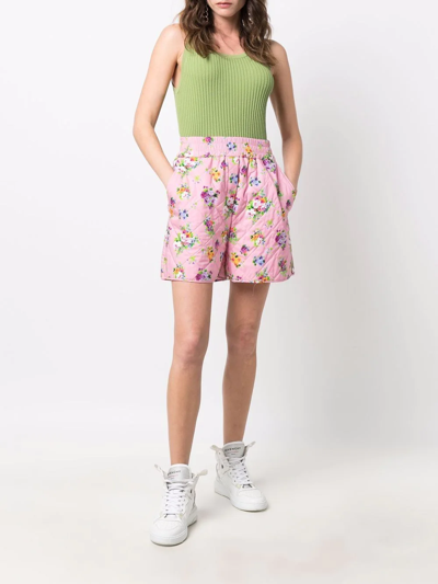 Shop Msgm Floral-print Quilted Shorts In Pink