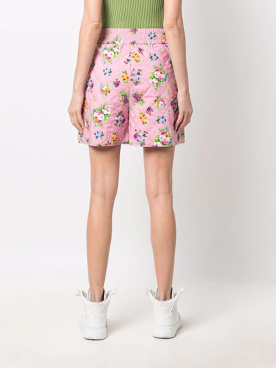 Shop Msgm Floral-print Quilted Shorts In Pink