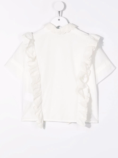 Mi Mi Sol Teen Ruffle-trim Short-sleeve Shirt In White
