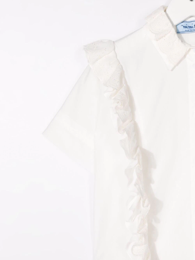Mi Mi Sol Teen Ruffle-trim Short-sleeve Shirt In White