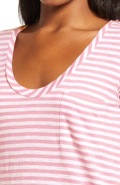 Shop Caslon Rounded V-neck T-shirt In Pink Bride- White Stripe