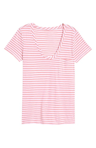Shop Caslon Rounded V-neck T-shirt In Pink Bride- White Stripe