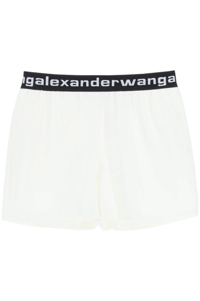 Shop Alexander Wang Ribbed Stretch Velvet Shorts In White,black