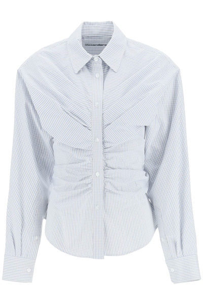 Shop Alexander Wang Draped Hourglass Shirt In White,blue,brown