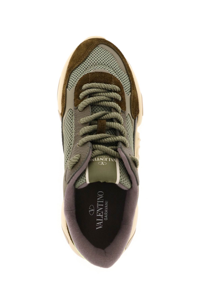 Shop Valentino Mesh And Leather Bubbleback Sneakers In Green