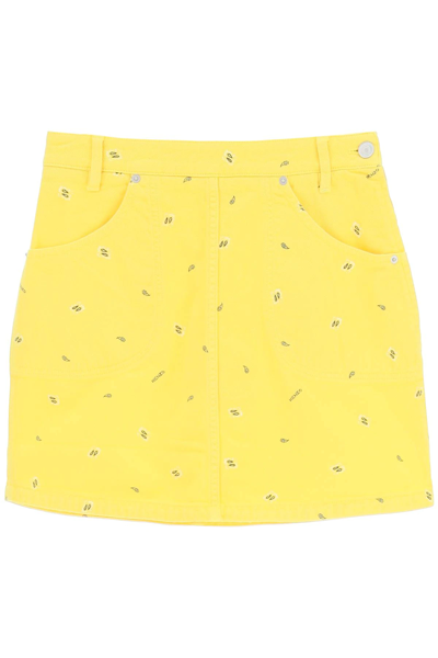 Shop Kenzo Bandana Denim Mini Skirt In Yellow,black
