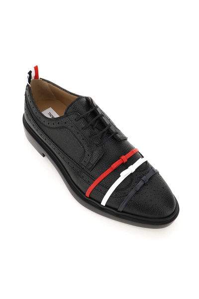 Shop Thom Browne Longwing Brogue Shoes With Tricolour Bows In Black