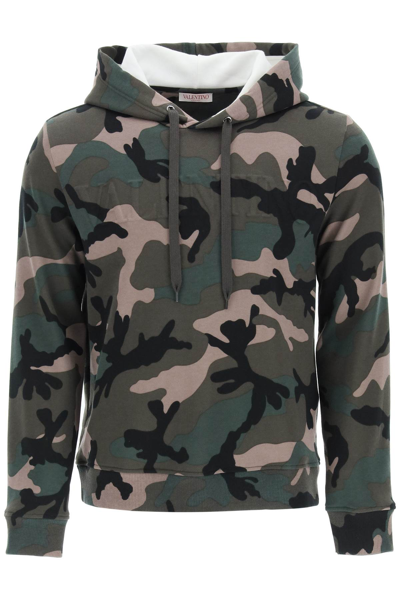 Shop Valentino Camouflage Hoodie In Green,beige,black