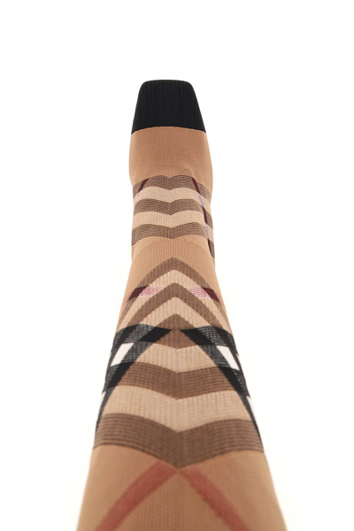 Shop Burberry Check Knitted Boots In Brown,black