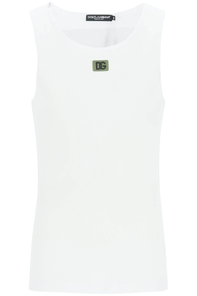 Shop Dolce & Gabbana Tank Top With Logo Patch In White