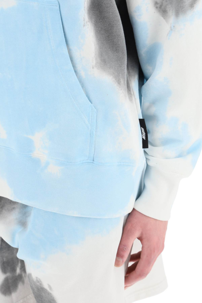 Shop Msgm Tie-dye Hoodie In White,grey,light Blue