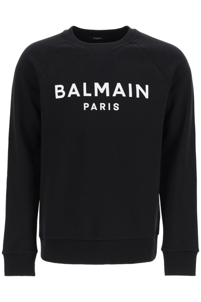 Shop Balmain Logo Print Sweatshirt In Black,white