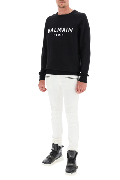 Shop Balmain Logo Print Sweatshirt In Black,white