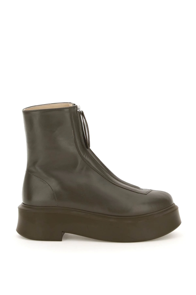 Shop The Row Zipped Nappa Leather Ankle Boots In Khaki