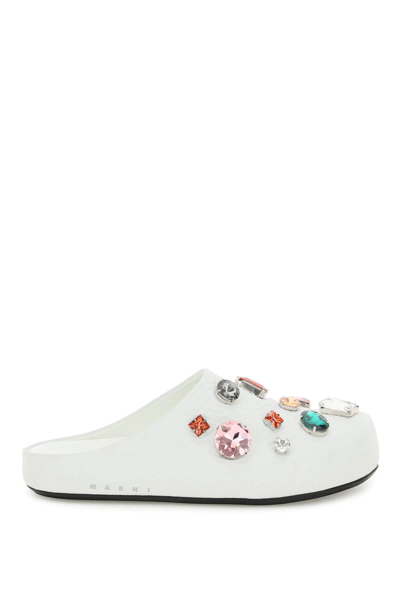 Shop Marni Grained Leather Clog With Crystals In White