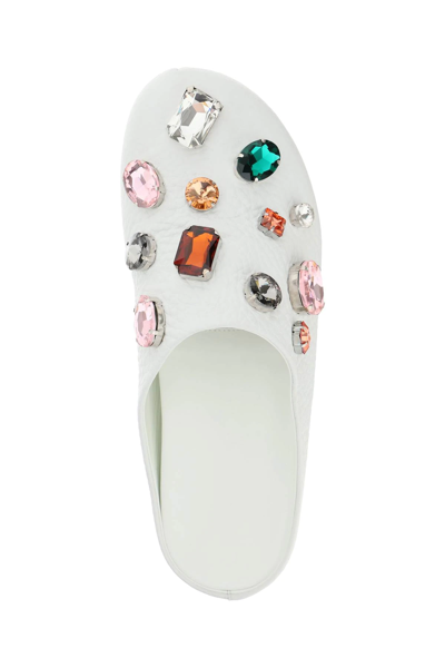 Shop Marni Grained Leather Clog With Crystals In White