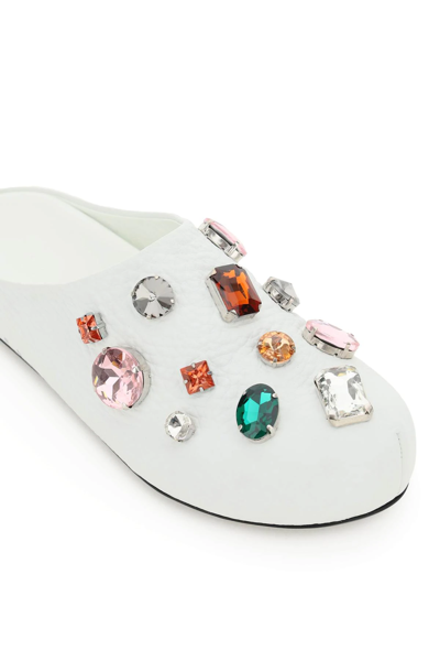 Shop Marni Grained Leather Clog With Crystals In White