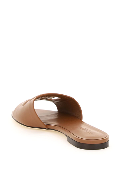 Shop Dolce & Gabbana Leather Sliders With Logo In Brown