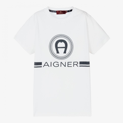 Shop Aigner Teen Boys White & Blue T-shirt