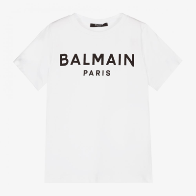 Shop Balmain Boys White Cotton Logo T-shirt