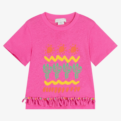 Shop Stella Mccartney Kids Girls Pink Beaded Linen T-shirt