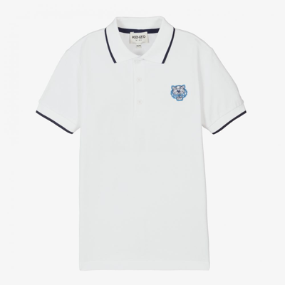 Shop Kenzo Boys Teen White Tiger Polo Shirt