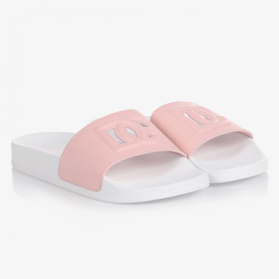 Shop Dolce & Gabbana Girls Teen Pink Dg Logo Sliders