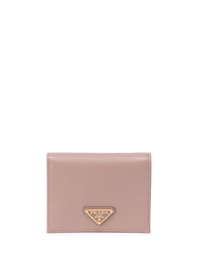 Shop Prada Small Saffiano Leather Wallet In Beige